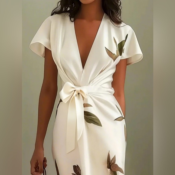 FEHAUTE White Floral Satin Wrap Midi Dress NWT - Size
US 12 - Picture 2 of 11